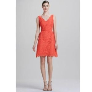 Monique Lhuillier Floral Lace Sleeveless Mini Dressc Coral Size 10